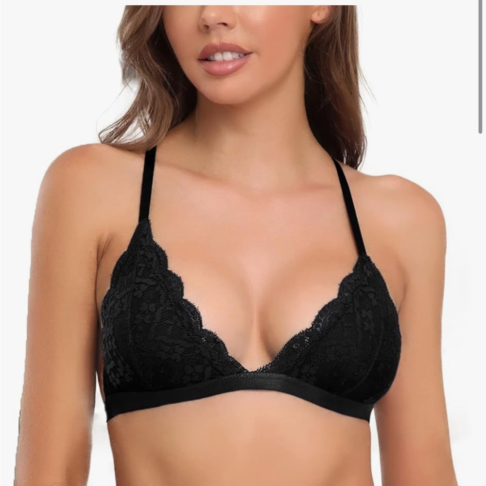 SHEKINI Women's Floral Triangle Bra Wireless Lace Bralette NWT